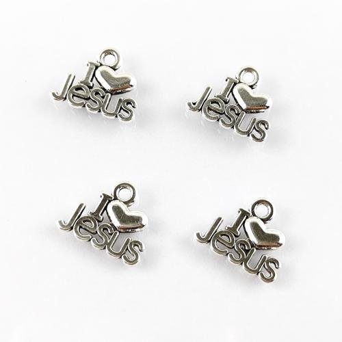 Sinkkiseos Alphabet riipukset, Aakkoset - Kirjain, antiikki hopea päällystetty, tee-se-itse, nikkeli, lyijy ja kadmium vapaa, 15x13mm, Reikä:N. 2mm, N. 100PC/laukku, Myymät laukku