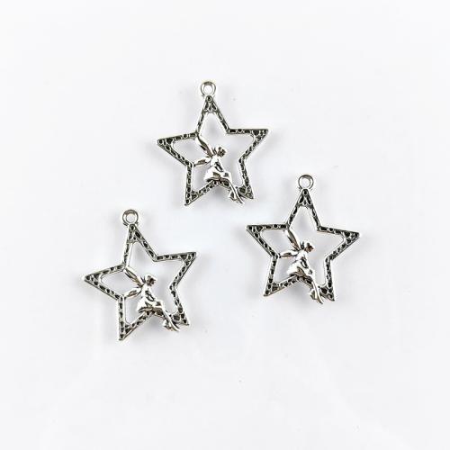 Cink Alloy Star Privjesak, Zvijezda, starinski srebrne boje pozlaćen, možete DIY, nikal, olovo i kadmij besplatno, 25x28mm, Rupa:Približno 2mm, Približno 100računala/Torba, Prodano By Torba