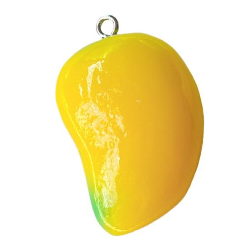 Resina-Pendant, resina, with ferro, Mango, adesivo epossidico, DIY, giallo, 35x23mm, Appross. 100PC/borsa, Venduto da borsa