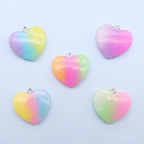 Resin vedhæng, med Jern, Heart, gradient farve & du kan DIY, flere farver til valg, 23x24mm, Ca. 100pc'er/Bag, Solgt af Bag