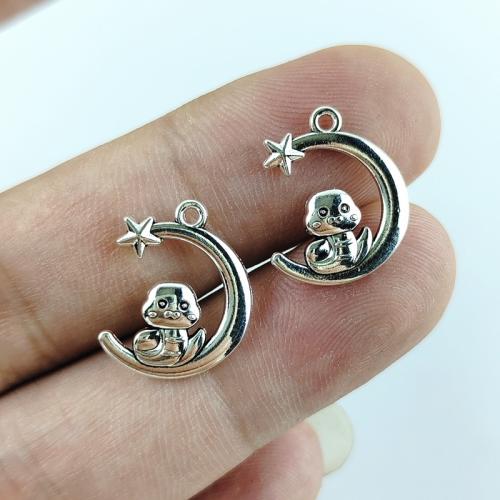 Sinkkiseos Moon riipukset, Kuu, antiikki hopea päällystetty, tee-se-itse, nikkeli, lyijy ja kadmium vapaa, 16x19mm, 100PC/laukku, Myymät laukku