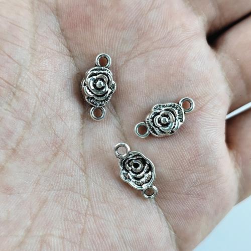 Flower Zinc Alloy Connector antique silver color plated DIY & 1/1 loop nickel lead & cadmium free Sold By Bag