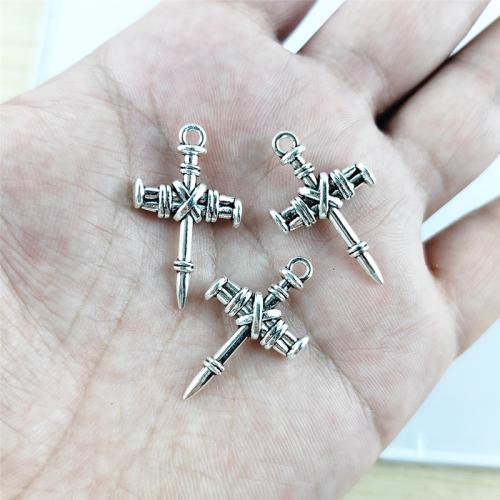 Zinklegering Cross Hangers, Zinc Alloy, Oversteken, antiek zilver plated, DIY, nikkel, lood en cadmium vrij, 20x34mm, 100pC's/Bag, Verkocht door Bag