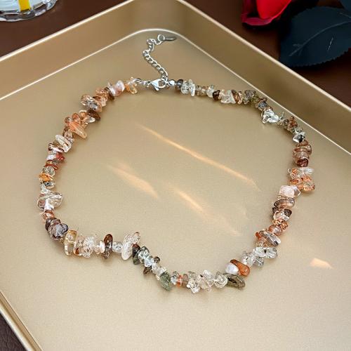 Natural Gemstone Necklace with 7cm extender chain fashion jewelry mixed colors Length 40 cm Sold By PC