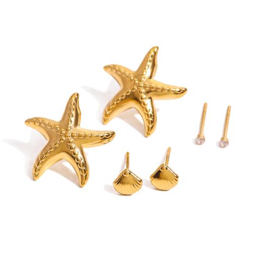 Roestvrij staal Stud Earrings, 304 roestvrij staal, gold plated, drie stuks & mode sieraden & micro pave zirconia, gouden, Verkocht door Stel