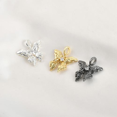 Cubic Zirconia Micro Pave Brass Pendant Butterfly plated DIY & micro pave cubic zirconia nickel lead & cadmium free Sold By PC