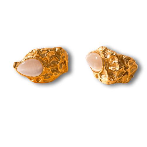 Stainless Steel Stud Earrings 304 Stainless Steel with Gemstone gold color plated fashion jewelry golden Sold By Pair