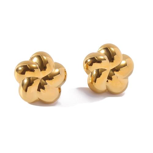 Stainless Steel Stud Earrings 304 Stainless Steel Flower gold color plated fashion jewelry golden Sold By Pair