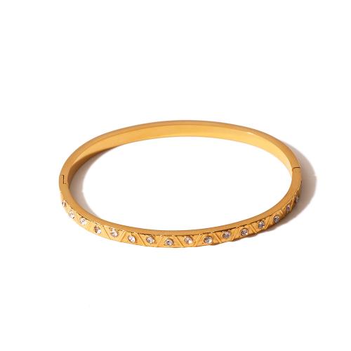 Stainless Steel Bangle 304 Stainless Steel gold color plated fashion jewelry & micro pave cubic zirconia golden Sold By PC