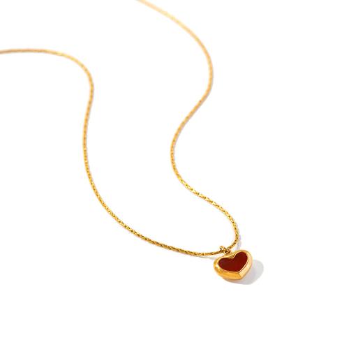 Stainless Steel Jewelry Necklace 304 Stainless Steel with Gemstone with 5cm extender chain Heart gold color plated fashion jewelry golden Length 40 cm Sold By PC