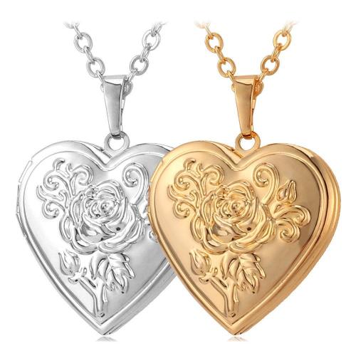 Fashion Locket Necklace 304 Stainless Steel with 2Inch extender chain Heart plated can open and put into something & fashion jewelry & for woman Length 20 Inch Sold By PC