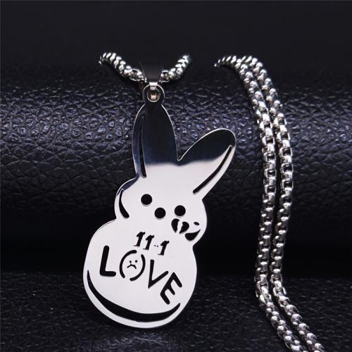 Stainless Steel Jewelry Necklace 304 Stainless Steel Rabbit polished fashion jewelry & for woman & hollow Length 24 Inch Sold By PC