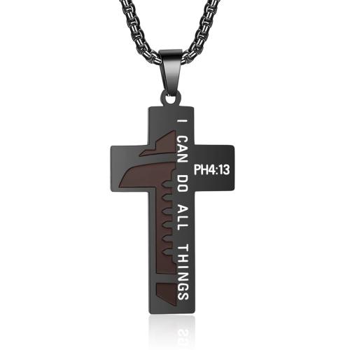 Stainless Steel Jewelry Necklace 304 Stainless Steel Cross plated fashion jewelry & for man & enamel black Length 8.5 Inch Sold By PC