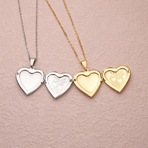 Fashion Locket Necklace 304 Stainless Steel with 2 Inch extender chain Heart polished can open and put into something & fashion jewelry & Unisex Length 18 Inch Sold By PC