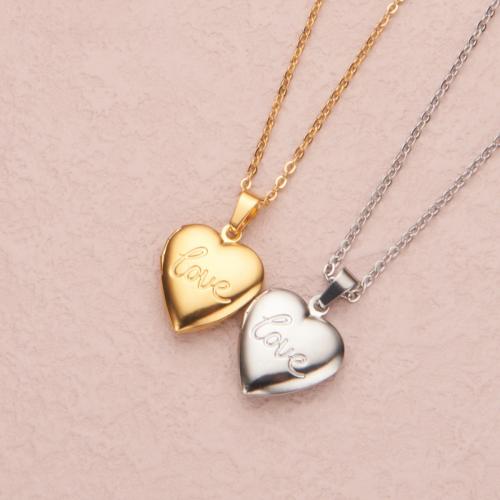 Fashion Locket Necklace 304 Stainless Steel with 2 Inch extender chain Heart polished can open and put into something & fashion jewelry & Unisex Length 18 Inch Sold By PC