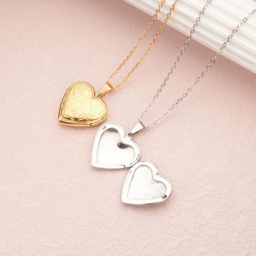 Fashion Locket Necklace 304 Stainless Steel with 2 Inch extender chain Heart polished can open and put into something & fashion jewelry & Unisex Length 18 Inch Sold By PC