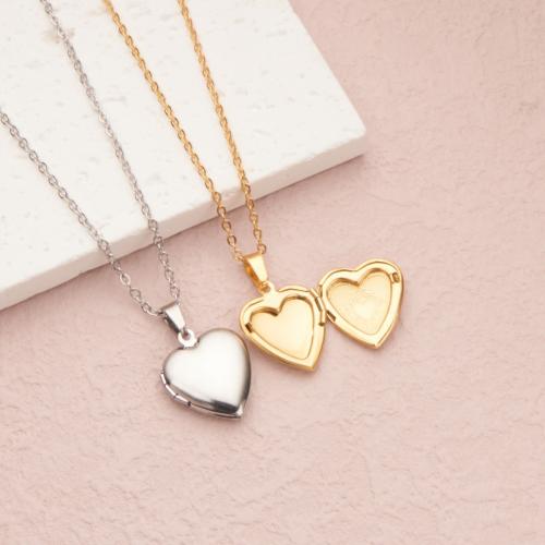 Fashion Locket Necklace 304 Stainless Steel with 2 Inch extender chain Heart polished can open and put into something & fashion jewelry & Unisex Length 18 Inch Sold By PC