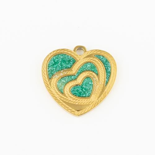 Stainless Steel Heart Pendants 304 Stainless Steel Vacuum Ion Plating DIY & enamel gold Sold By Lot