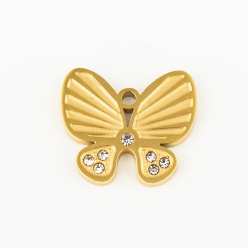 Acciaio inossidabile Animal Ciondoli, 304 acciaio inox, Farfalla, DIY & Micro spianare cubic zirconia, oro, Venduto da lotto