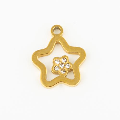 Stainless Steel Pendants 304 Stainless Steel Star Vacuum Ion Plating DIY & micro pave cubic zirconia gold Sold By Lot