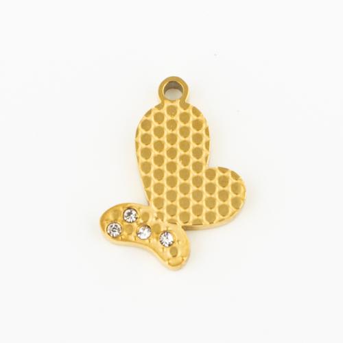 Rustfrit stål Animal Pendler, 304 rustfrit stål, Butterfly, du kan DIY & Micro Pave cubic zirconia, guld, 10pc'er/Lot, Solgt af Lot