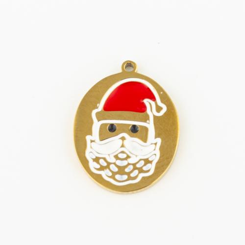 Stainless Steel Pendants 304 Stainless Steel Santa Claus Vacuum Ion Plating DIY & enamel gold Sold By Lot