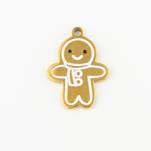 Stainless Steel Pendants 304 Stainless Steel Gingerbread Man Vacuum Ion Plating DIY & enamel gold Sold By Lot