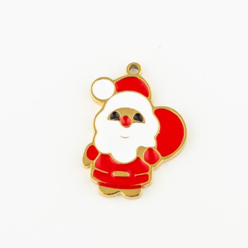 Stainless Steel Pendants 304 Stainless Steel Santa Claus Vacuum Ion Plating DIY & enamel gold Sold By Lot