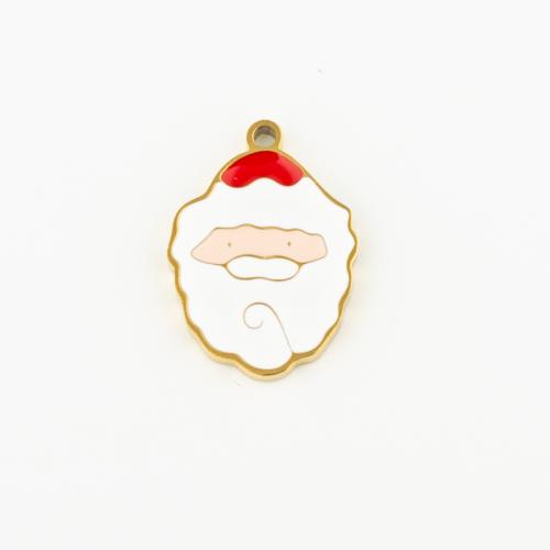 Stainless Steel Pendants 304 Stainless Steel Santa Claus Vacuum Ion Plating DIY & enamel gold Sold By Lot