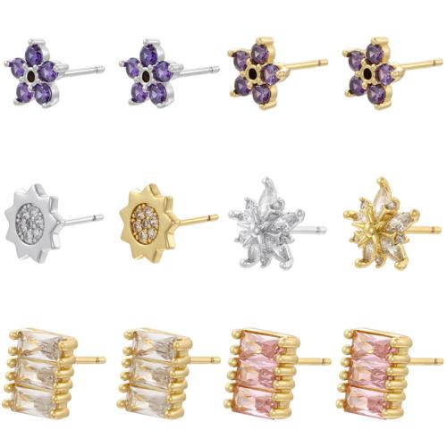 Cubic Zirconia Micro Pave Brass Earring plated & micro pave cubic zirconia & for woman Sold By Pair