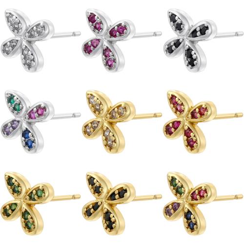 Cubic Zirconia Micro Pave Latão Brinco, cobre, Laço, banhado, micro pavimento em zircônia cúbica & para mulher, Mais cores pare escolha, vendido por par