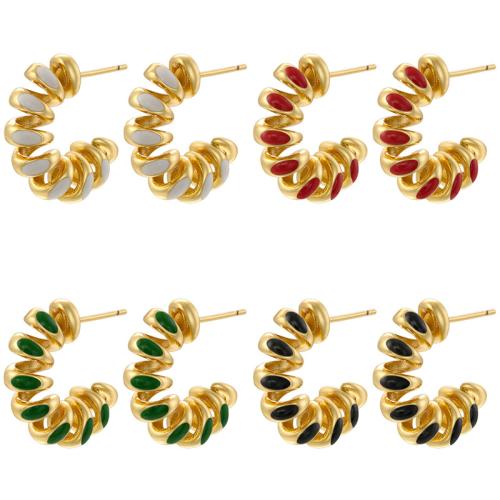 Brass Stud Earring plated for woman & enamel Sold By Pair