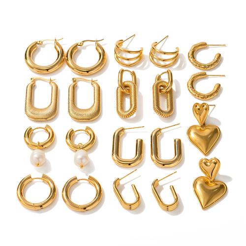 Stainless Steel Stud Earrings 304 Stainless Steel with Plastic Pearl plated & for woman golden Sold By Pair