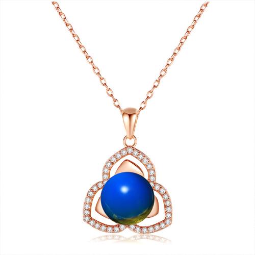 Cubic Zircon Micro Pave Brass Necklace with Jade micro pave cubic zirconia & for woman rose gold color Length Approx 45 cm Sold By PC