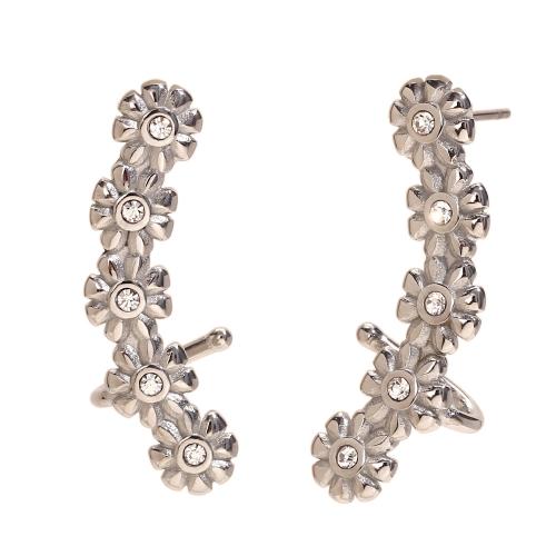 Stainless Steel Stud Earrings 304 Stainless Steel Vacuum Ion Plating micro pave cubic zirconia & for woman Sold By Pair