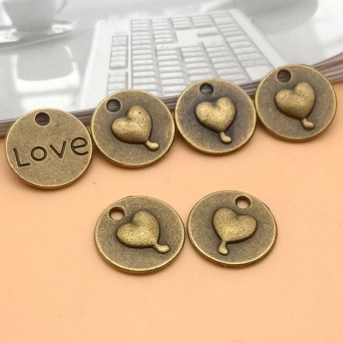 Zinc Alloy Heart Pendler, antik bronze farve forgyldt, du kan DIY, 15mm, 100pc'er/Bag, Solgt af Bag