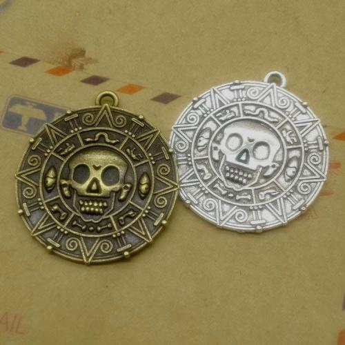 Sinc Alloy Skull Pendants, Babhta, plátáilte, DIY, dathanna níos mó le haghaidh rogha, 43x39x3mm, 100ríomhairí pearsanta/Mála, Díolta De réir Mála