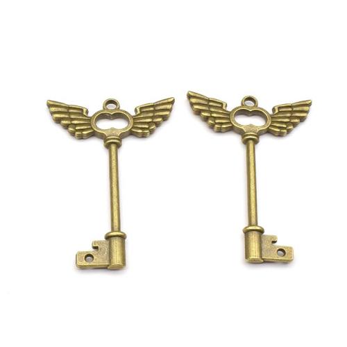 Zinc Alloy Key Pendants antique bronze color plated DIY Sold By Bag