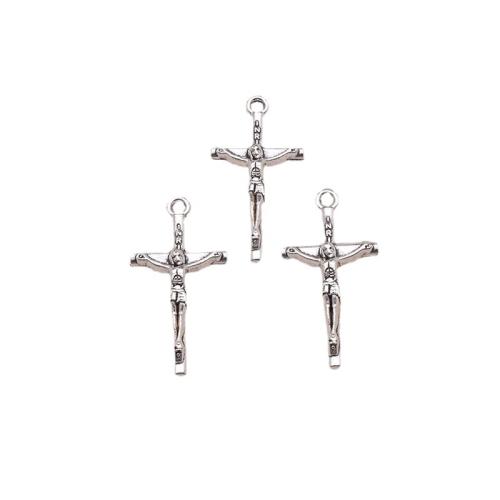 Sinkkiseos Cross Riipukset, Krusifiksi Cross, antiikki hopea päällystetty, tee-se-itse, 27x14mm, 100PC/laukku, Myymät laukku