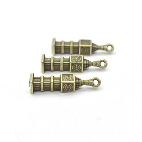 Cink ötvözet Medálok, Tower, antik bronz színű bevonattal, DIY, 27x6mm, 100PC-k/Bag, Által értékesített Bag