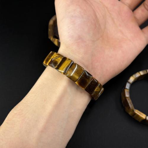 Tiger Eye Armbånd, Square, poleret, mode smykker & Unisex, Længde Ca. 7-8 inch, Solgt af PC