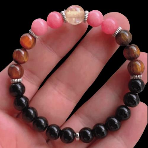 Obsidian Bracelet with Carnelian & Tiger Eye & Amber Round handmade fashion jewelry & Unisex beads length 8mm Length Approx 6.3-7.87 Inch Sold By PC