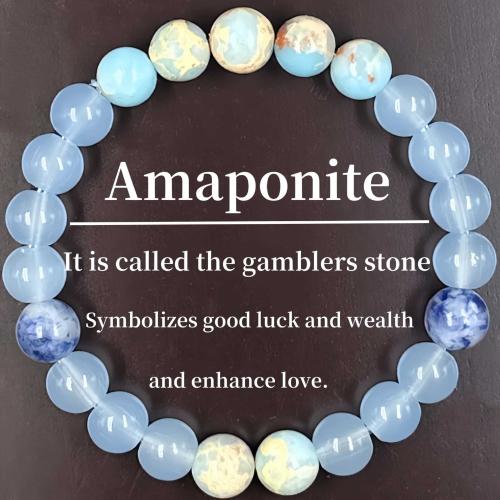 Aquamarine Bracelet with Blue Speckle Stone & ​Amazonite​ Round handmade fashion jewelry & Unisex Length Approx 6.3-7.87 Inch Sold By PC