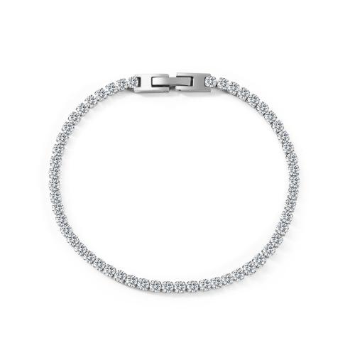 Titanium Steel Bracelet silver color plated Unisex & micro pave cubic zirconia Sold By PC