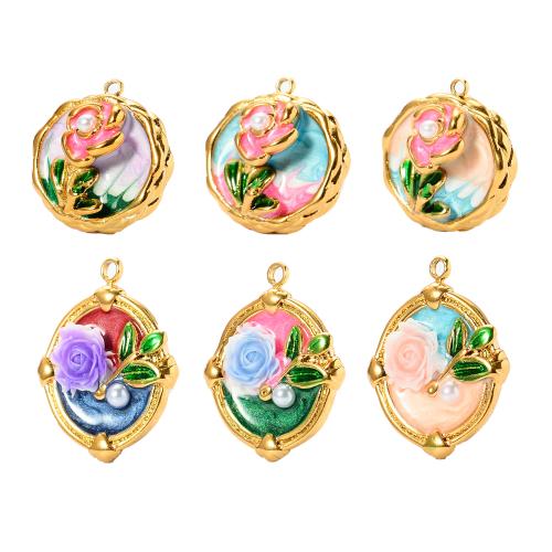 Stainless Steel Pendants 304 Stainless Steel with Plastic Pearl gold color plated DIY & enamel Sold By PC