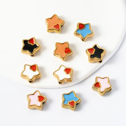 Stainless Steel Beads 304 Stainless Steel Star gold color plated DIY & enamel Sold By PC