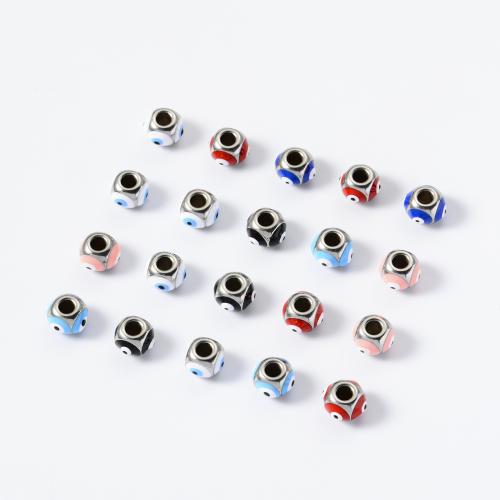 Stainless Steel Beads 304 Stainless Steel silver color plated DIY & evil eye pattern & enamel Sold By PC