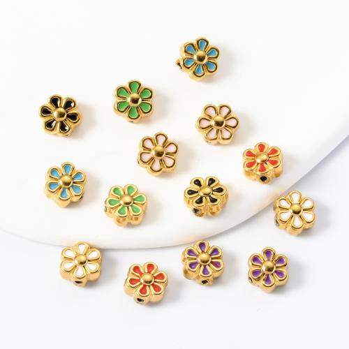 Stainless Steel Beads 304 Stainless Steel Flower gold color plated DIY & enamel Sold By PC