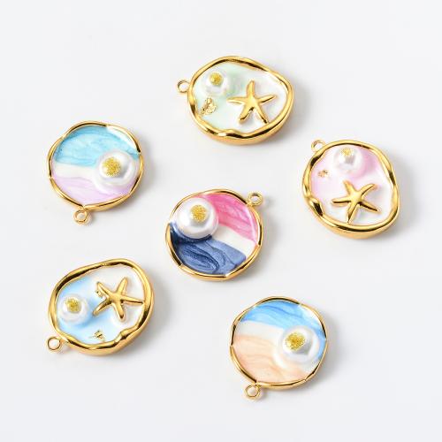 Stainless Steel Pendants 304 Stainless Steel with Plastic Pearl gold color plated DIY & enamel Sold By PC