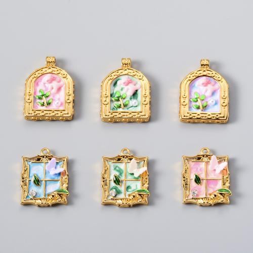 Stainless Steel Pendants 304 Stainless Steel with Plastic Pearl gold color plated DIY & enamel & with rhinestone Sold By PC